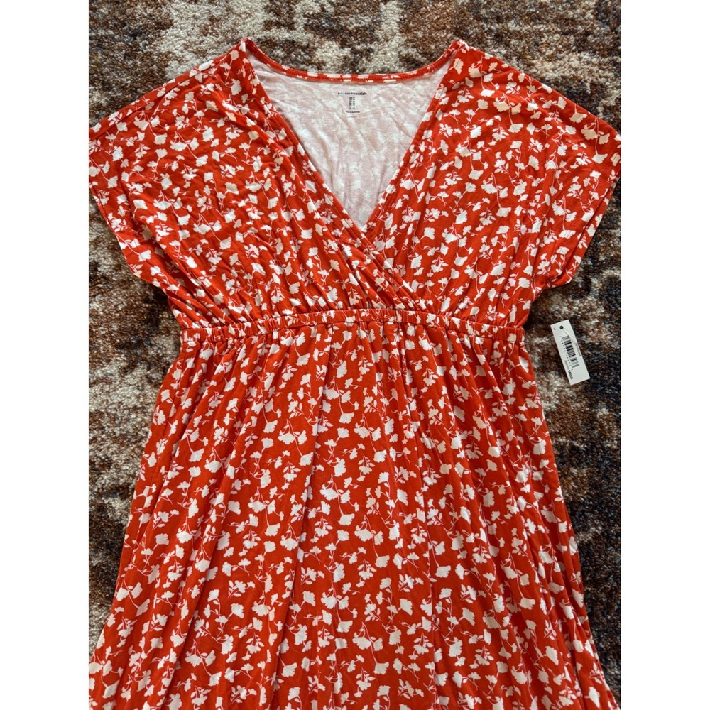 Amazon‎ Essentials Womens Orange Floral V-Neck Empire Waist Dress Size M NEW - Picture 6 of 12